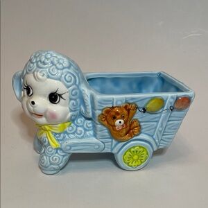 VINTAGE RELPO Adorable Lamb Ceramic Toy Cart Design Retro Baby Charming Cute